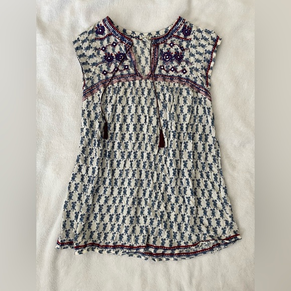Bohemian Blue and White Mini Dress Forever21 size small - Picture 1 of 4